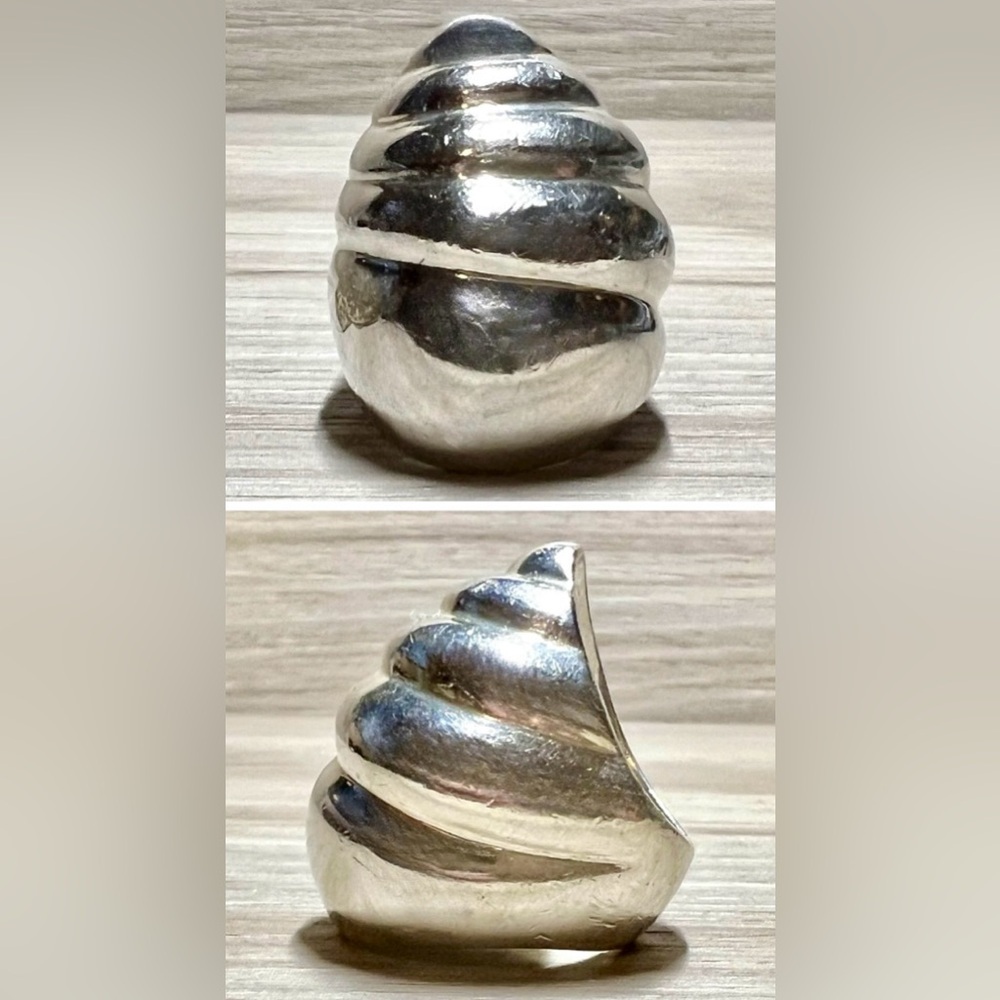 Vintage Taxco (Signed) Heavy Sterling Silver Rapa Shell Ring, Size 5, 27.4g